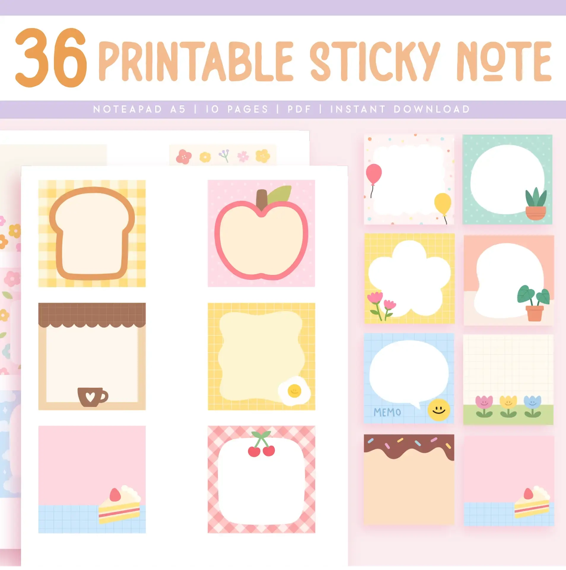 36 Printable Sticky Notes Sticky Note Doodle Planify Pro