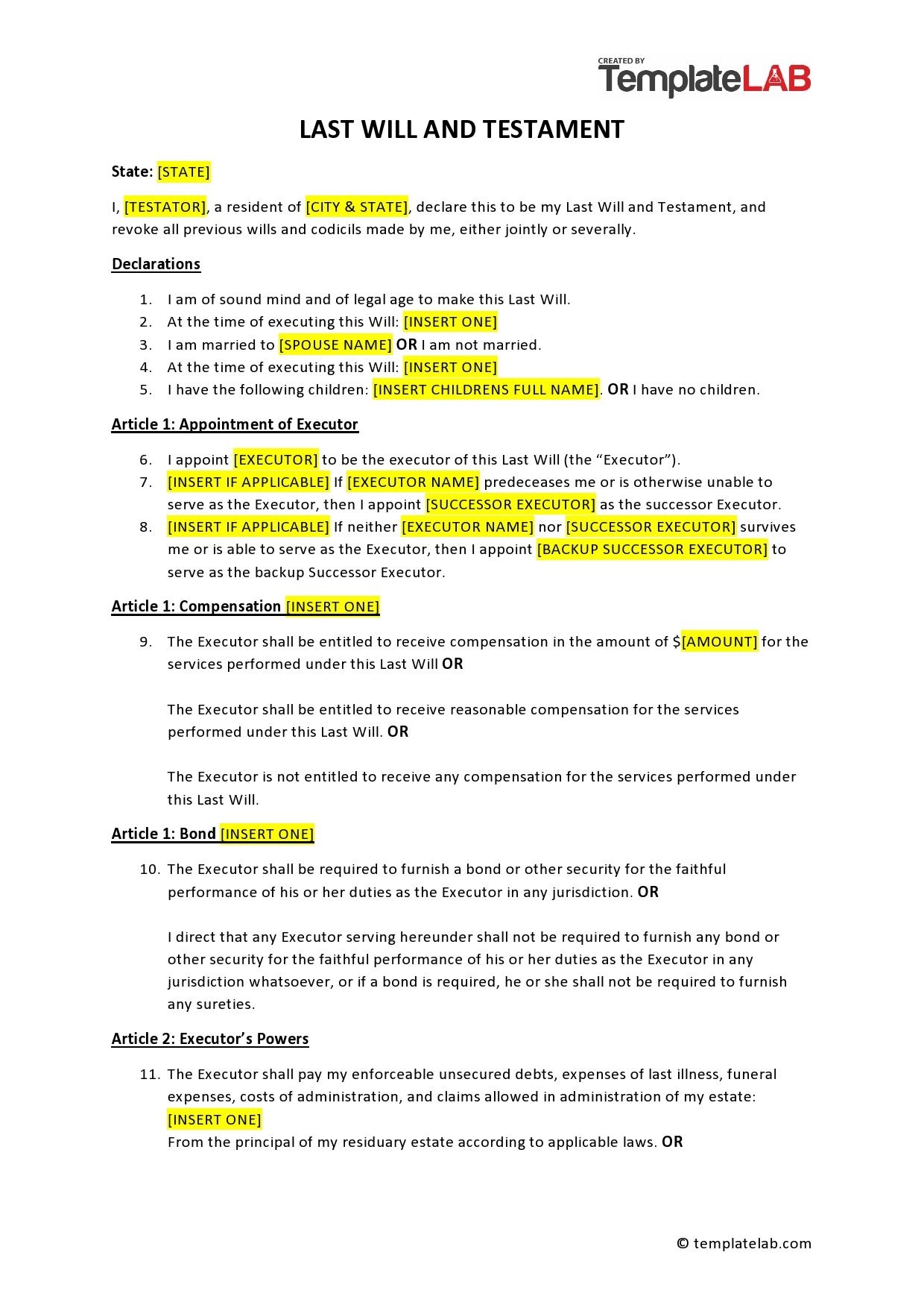 Printable Forms For Wills Free