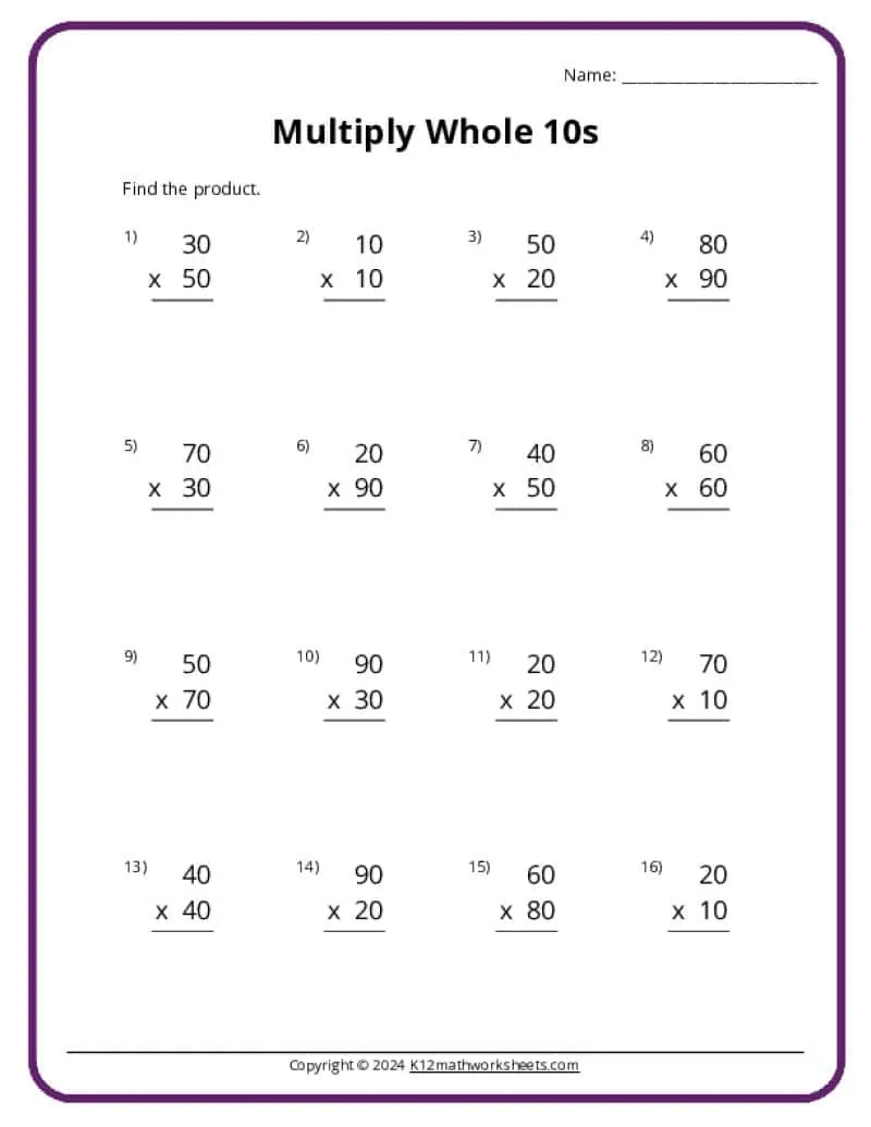 3rd Grade Multiplication Worksheets K12 Math Worksheets
