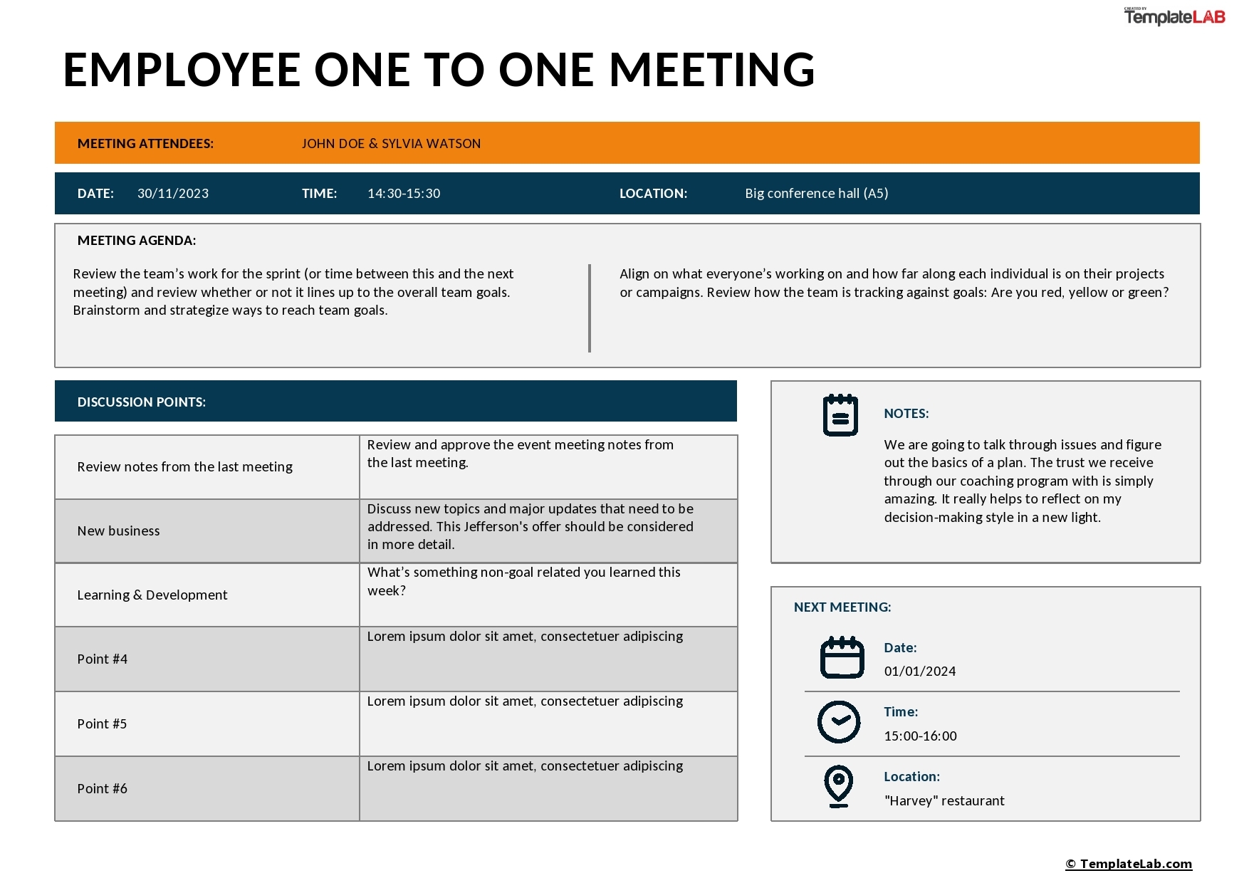 Printable 1 On 1 Meeting Template