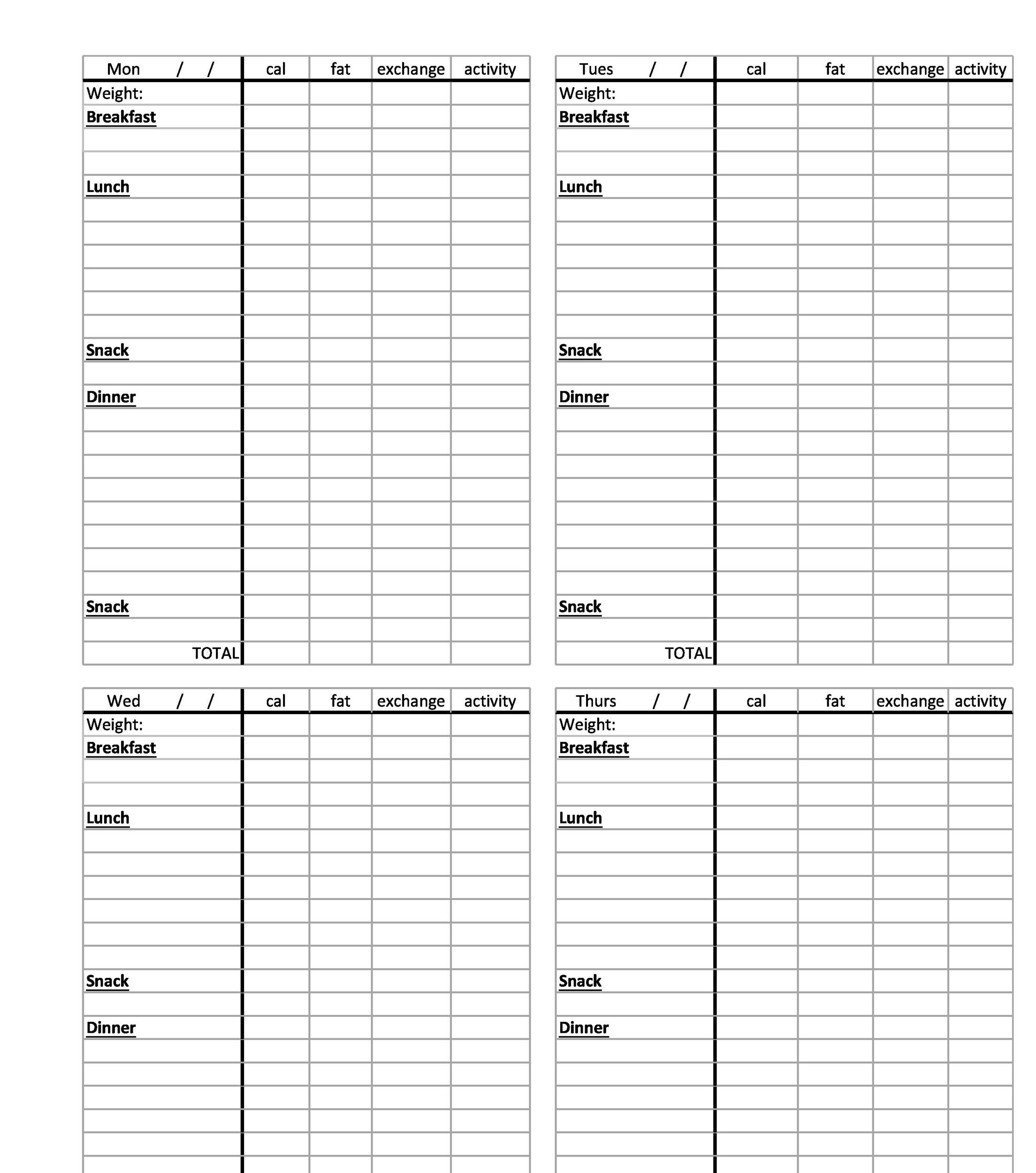 Printable Food Log Template