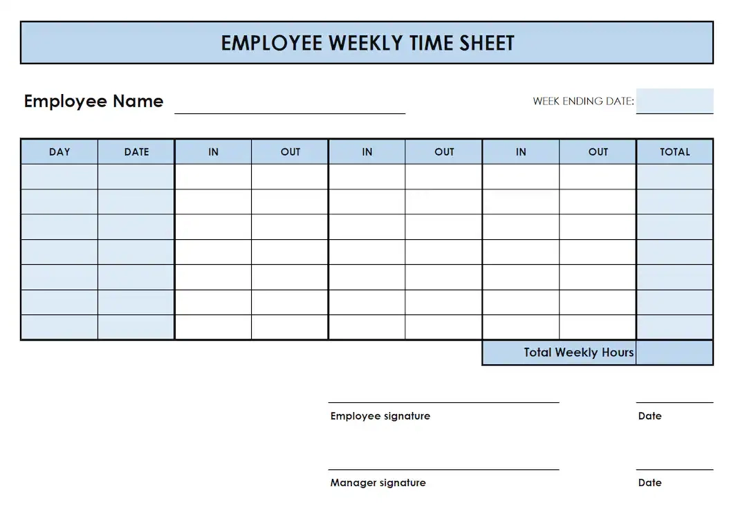 Printable Timecard Template
