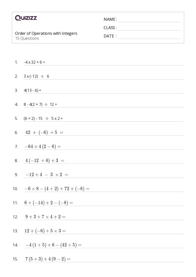 6th Grade Math Worksheets Printable Integers