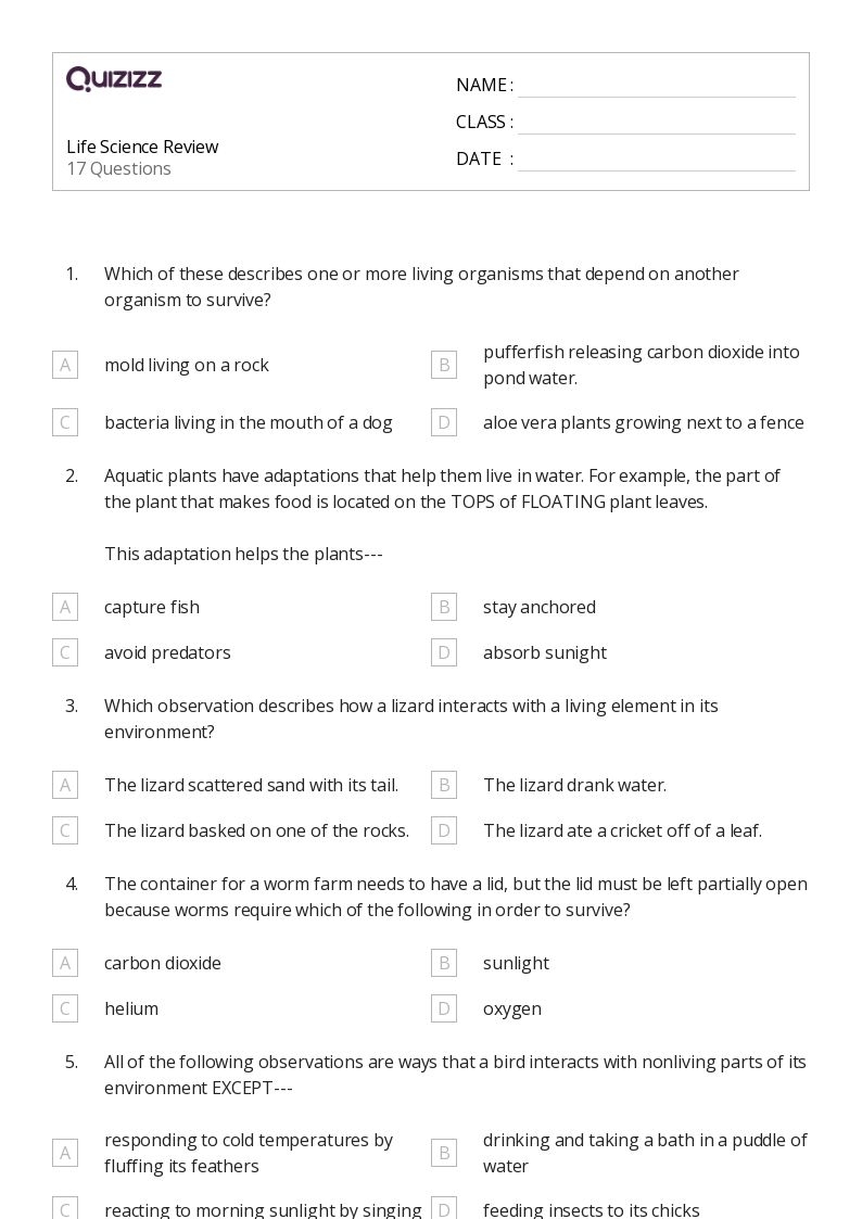 50 Science Worksheets For 5th Class On Quizizz Free amp Printable