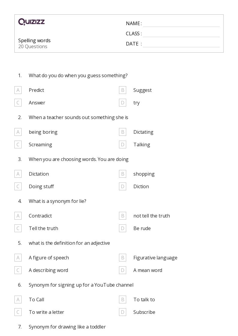 50 Spelling Worksheets For 4th Class On Quizizz Free amp Printable