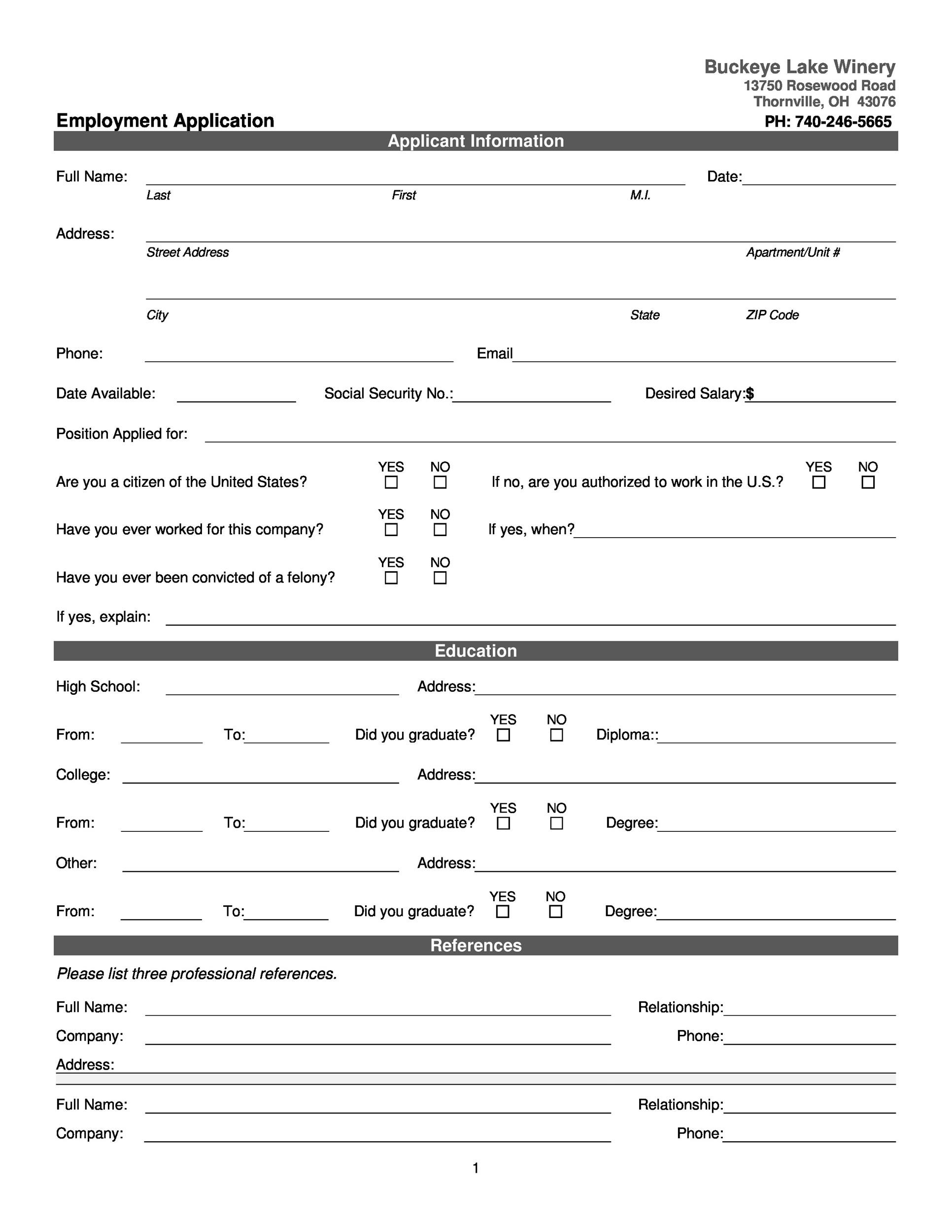 56 Free Employment amp Job Application Form Templates Printable 