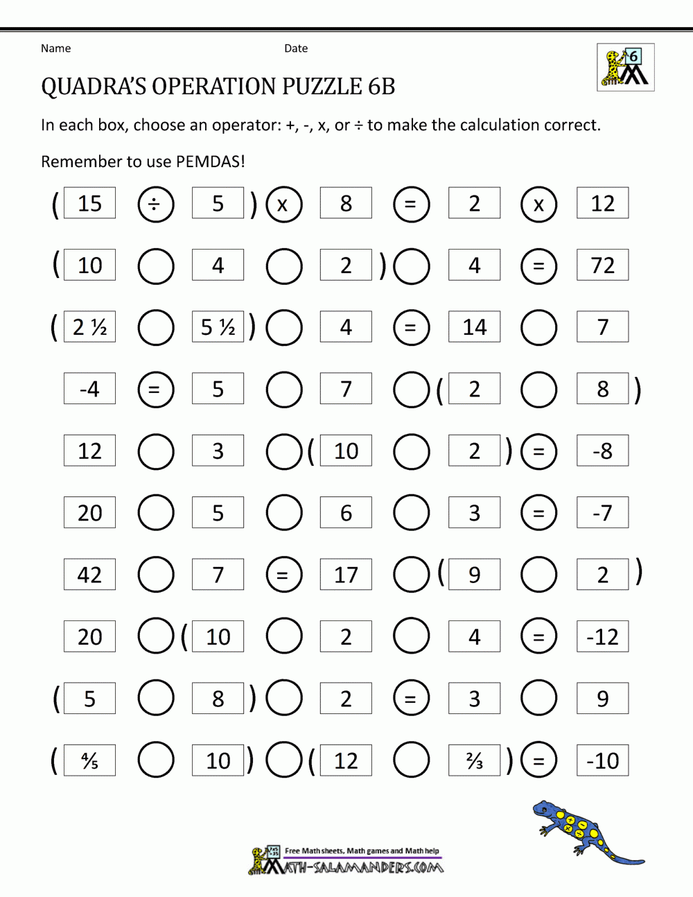 Printable Math Puzzles For Middle School