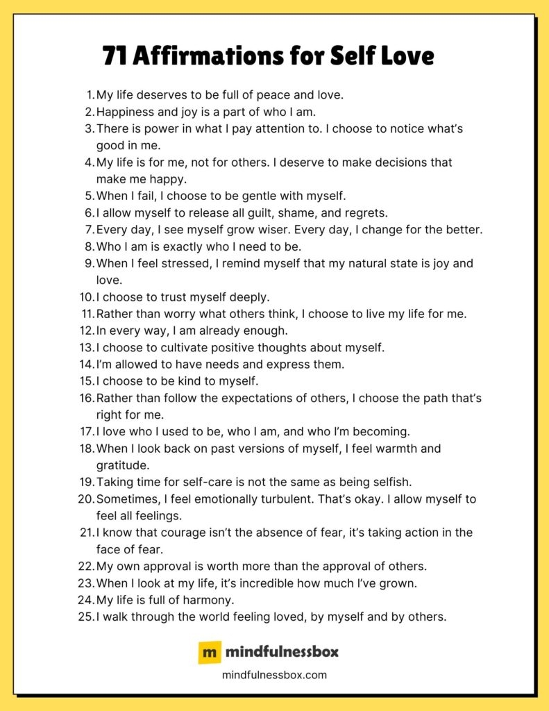 71 Printable Self Love Affirmations PDF 