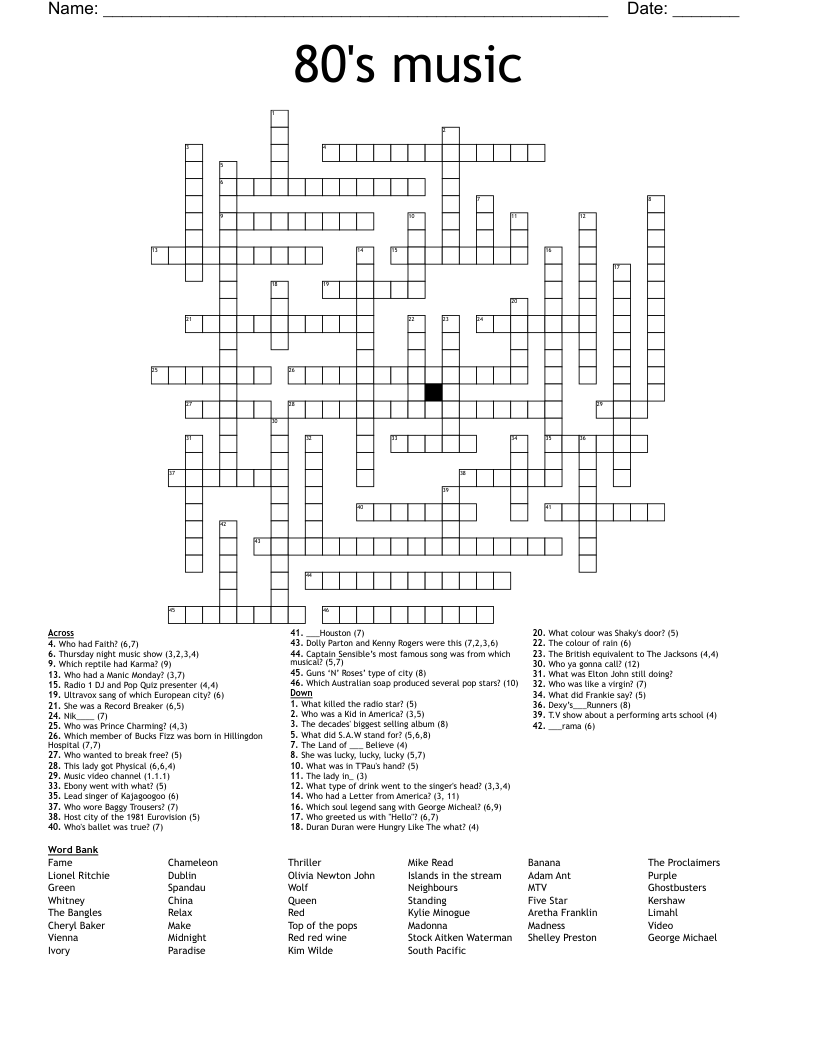 Music Crossword Puzzles Printable