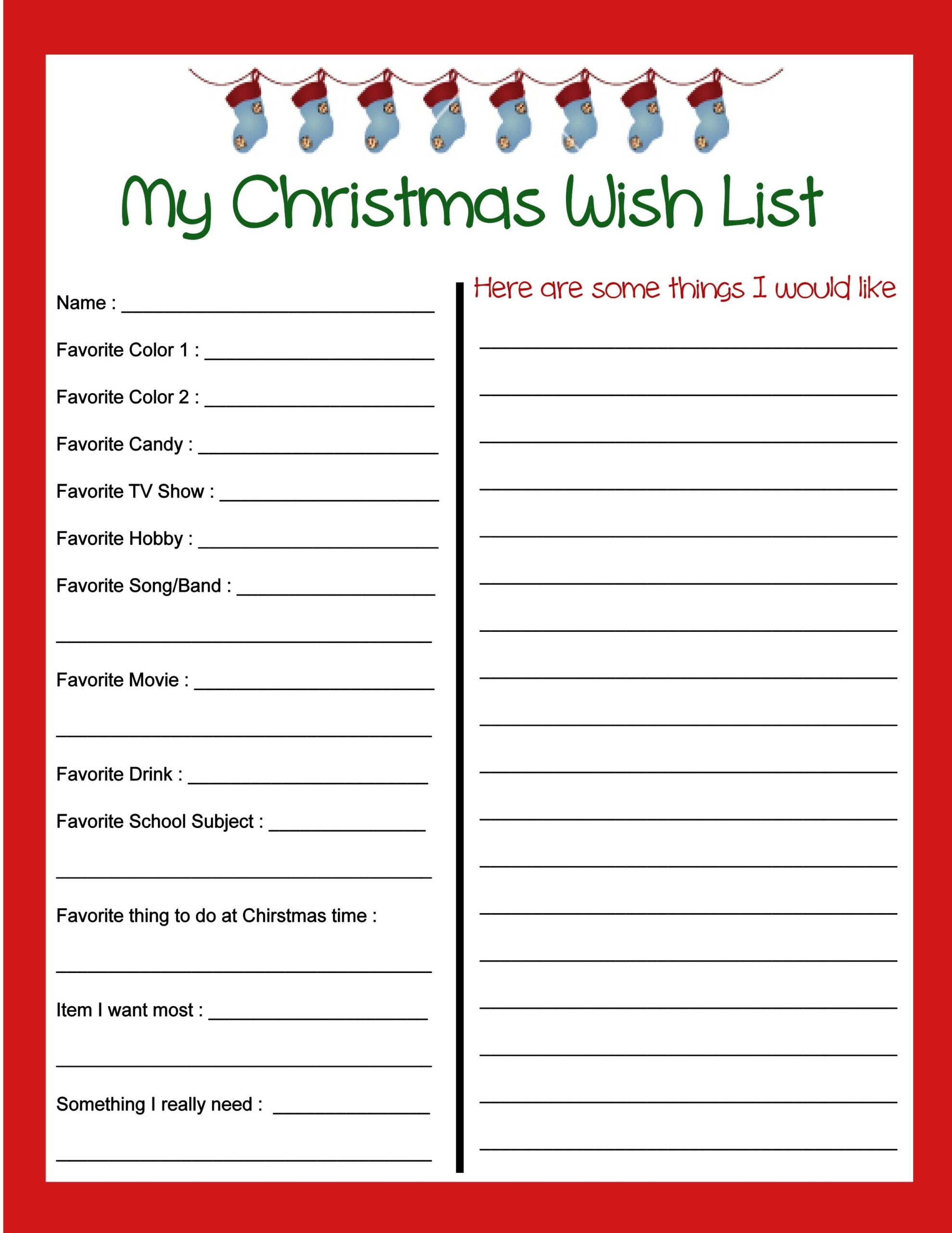 Free Printable Christmas List Template
