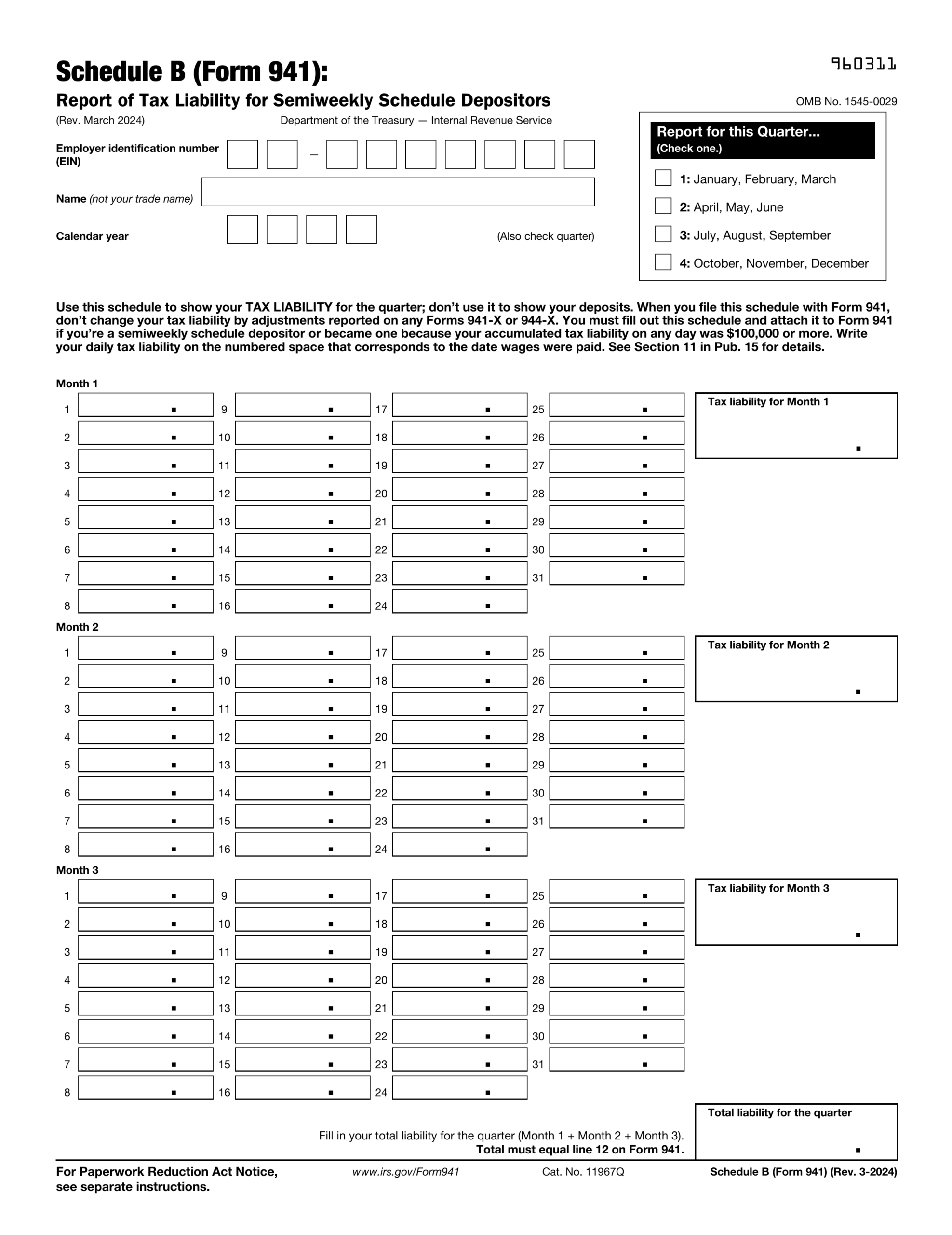 941 Form 2025 Fillable