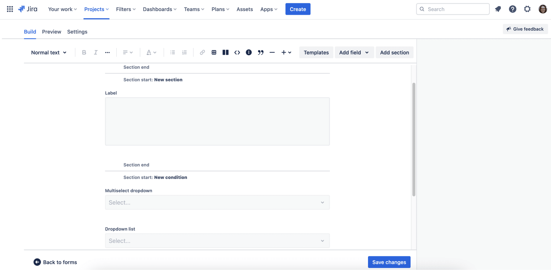 Jira Forms Sections
