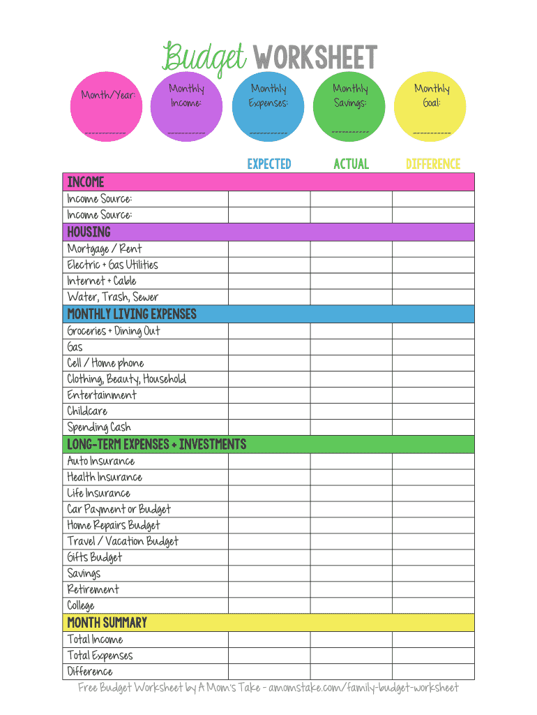 Budget Printable Worksheet Free