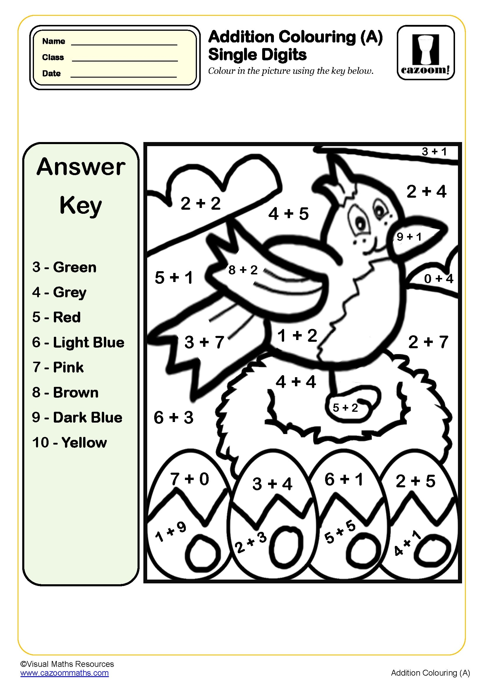 1st Grade Math Coloring Worksheets Printable