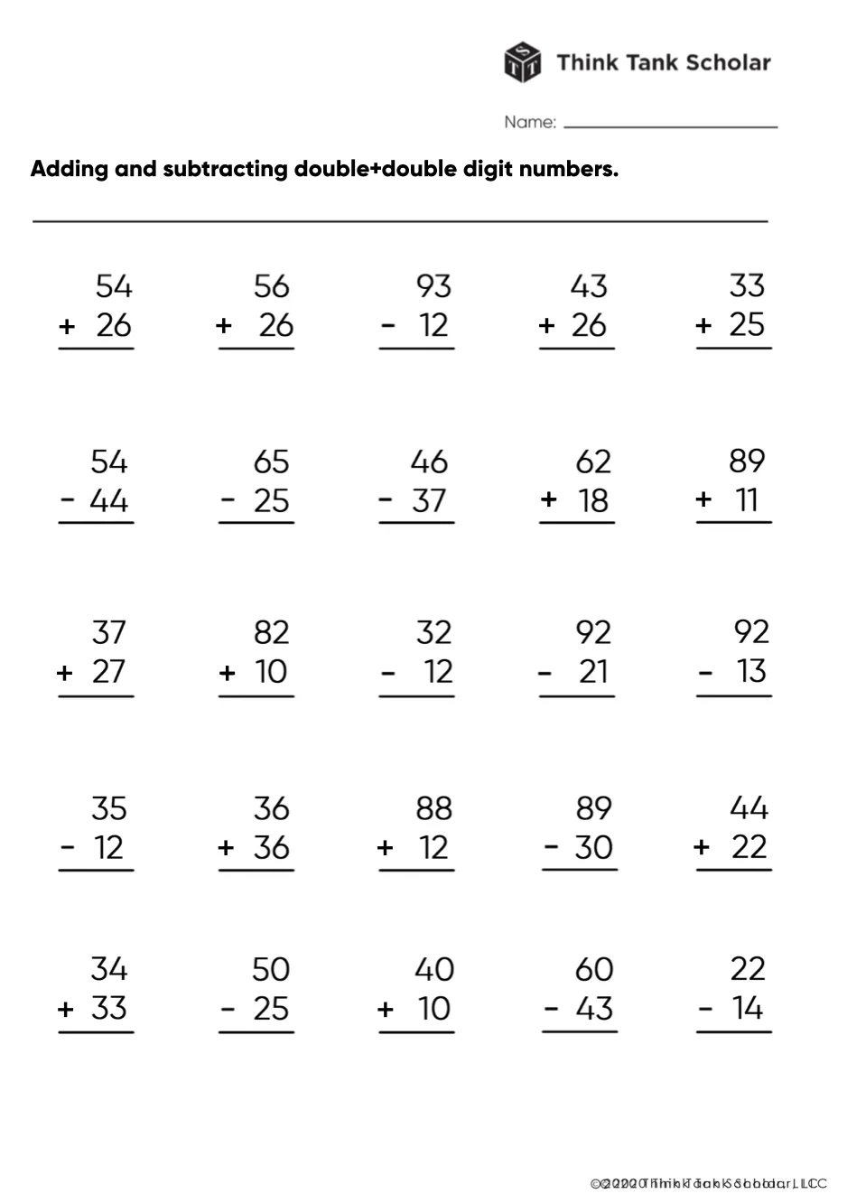 Printable Adding And Subtracting Math Sheets