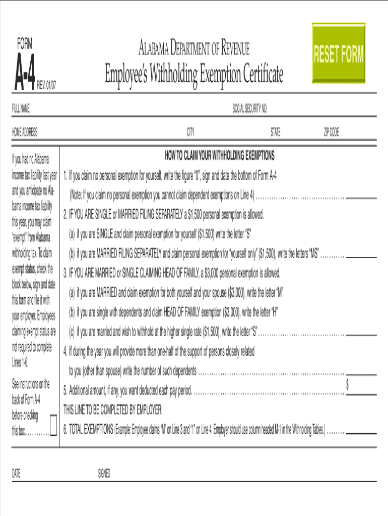 A4 Form 2025 Printable Alabama