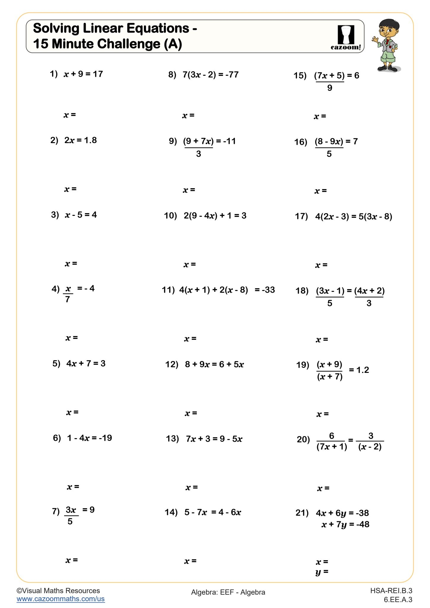 Algebra Worksheets With Answers Printable PDF Math Worksheets 