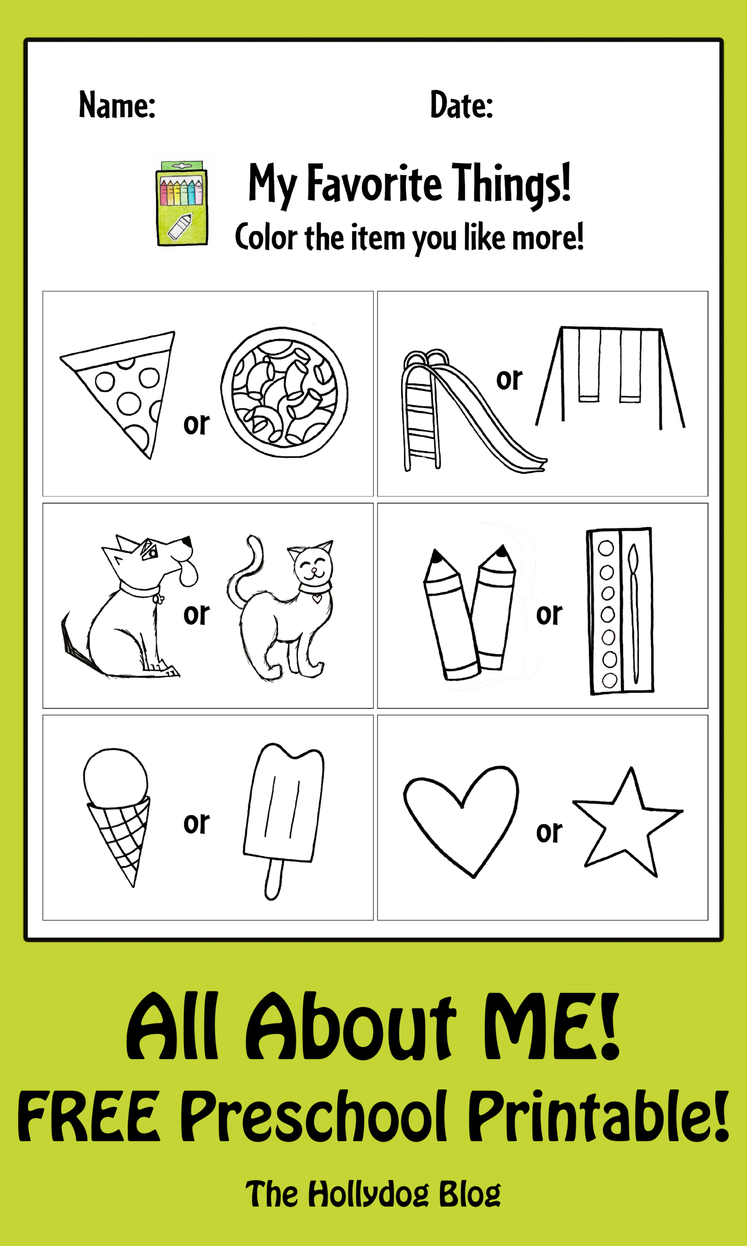All About ME My Favorite Things Preschool Printable FREE