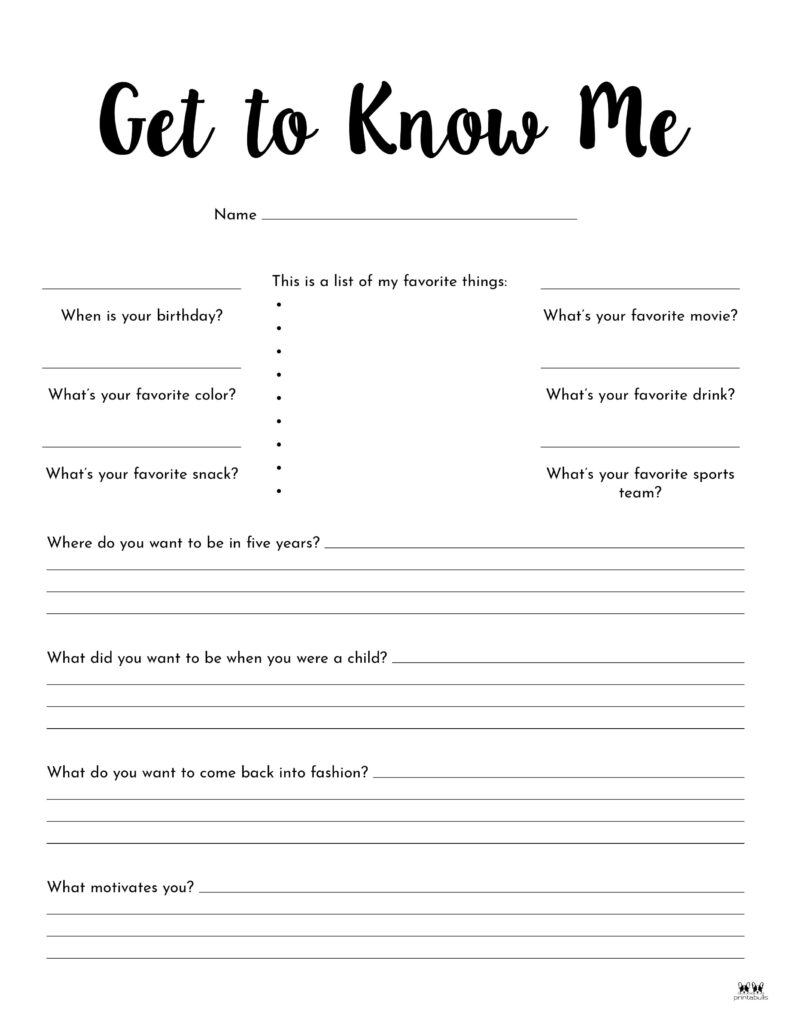 Free Printable Get To Know You Worksheets