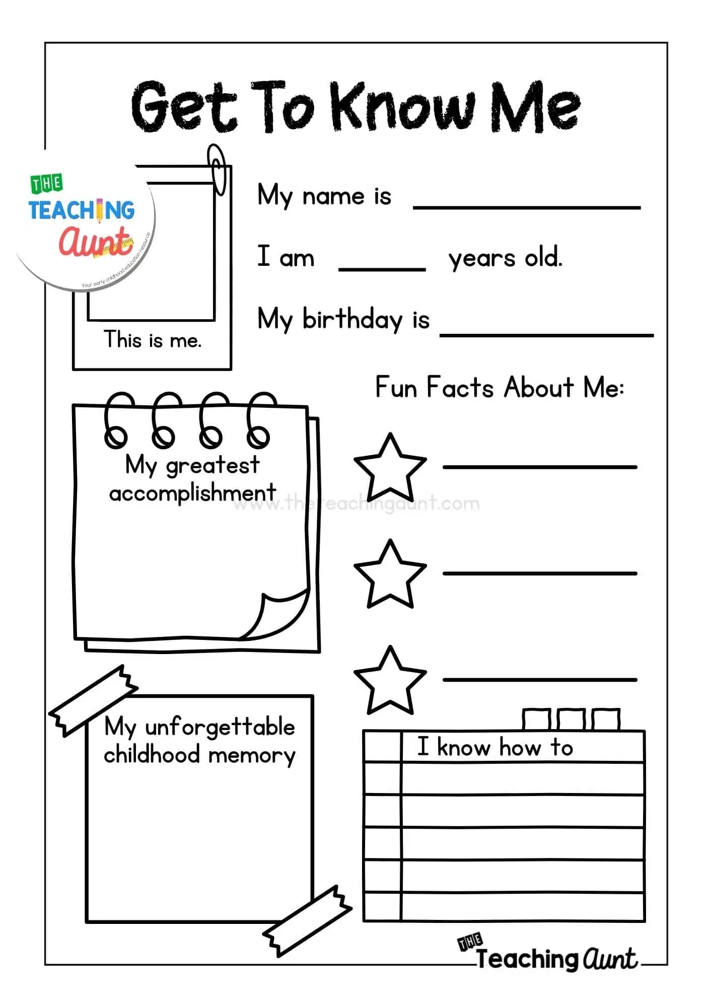 All About Me Free Printable Worksheets