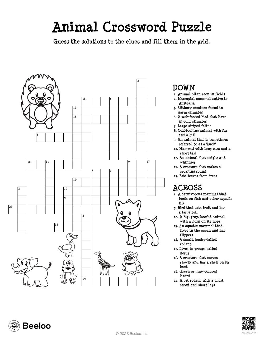 Animal Printable Crossword Puzzles