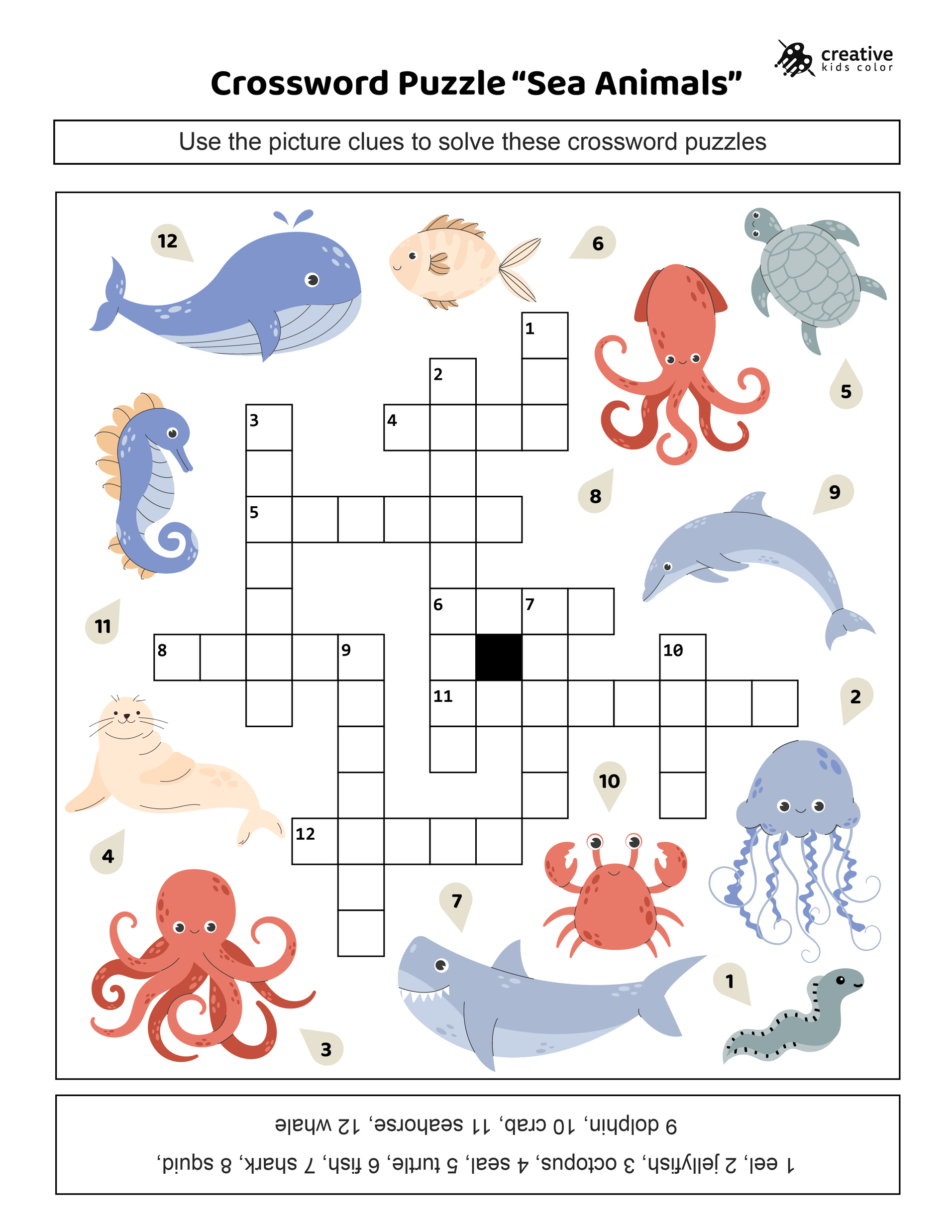 Animals Crossword Puzzles Creative Kids Color