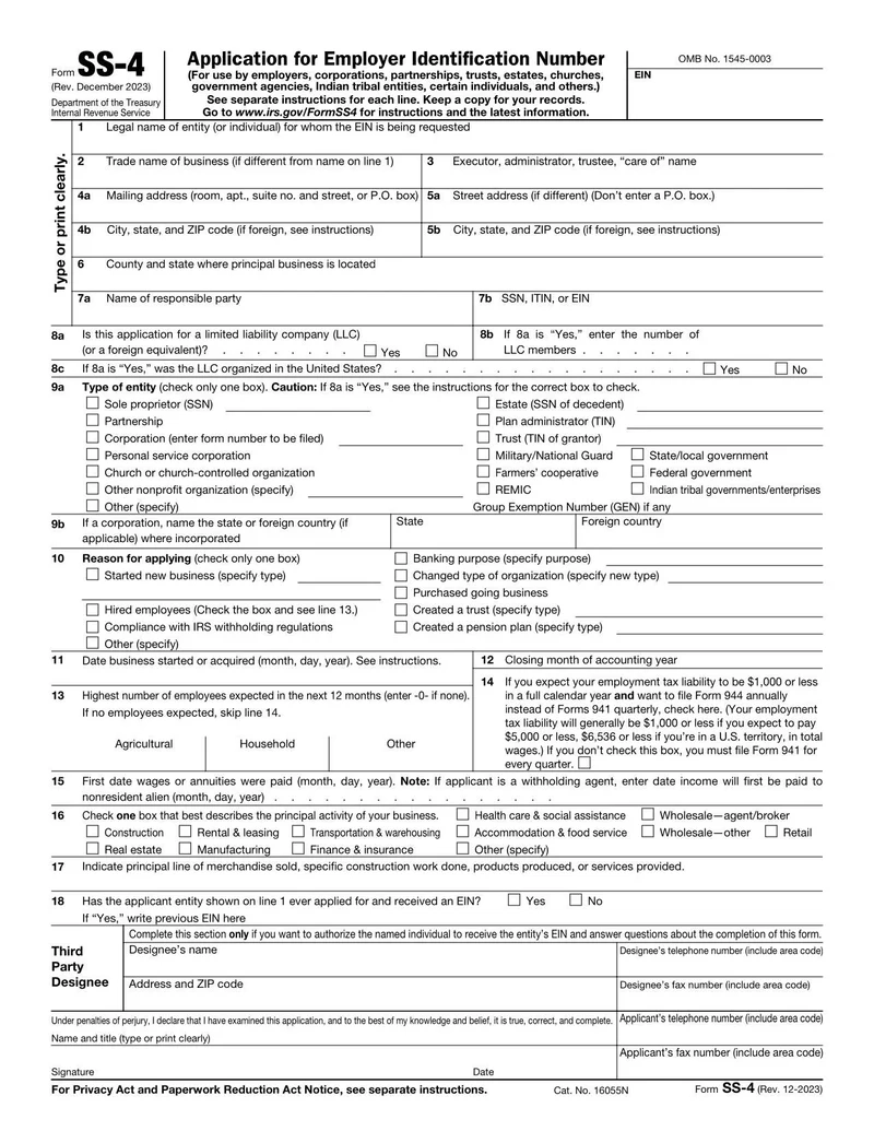 Application For Employer Identification Number Easily Edit PDF 