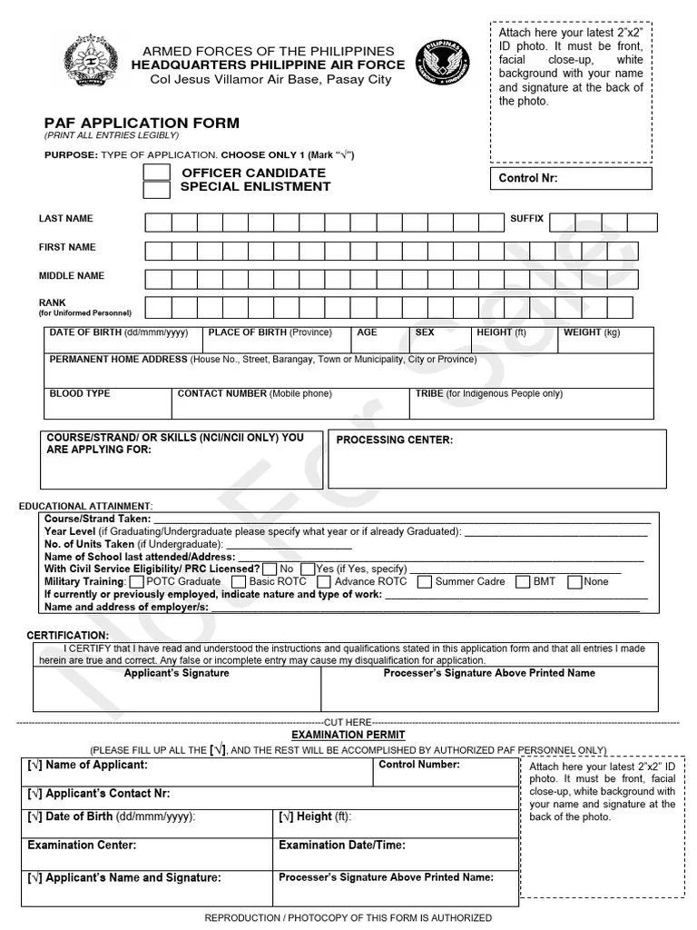 Application For PAFOC Class 2025 And SE CY 2024 PDF
