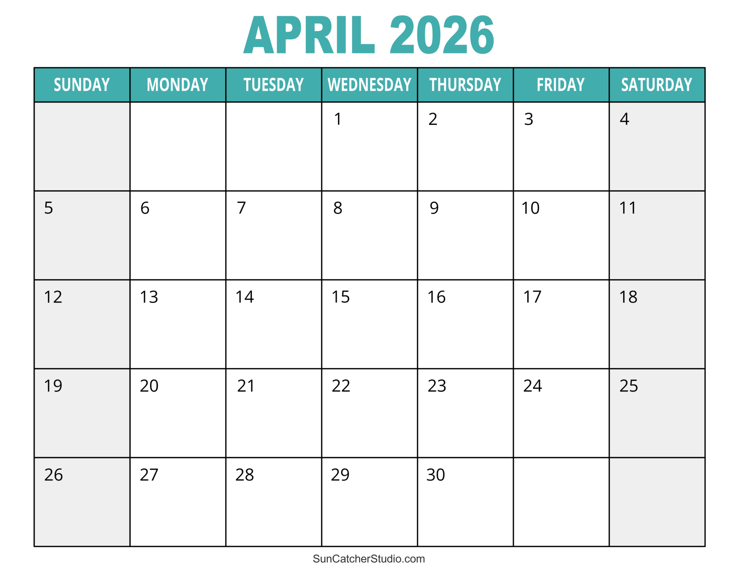 Printable Blank Calendar 2026 Pdf