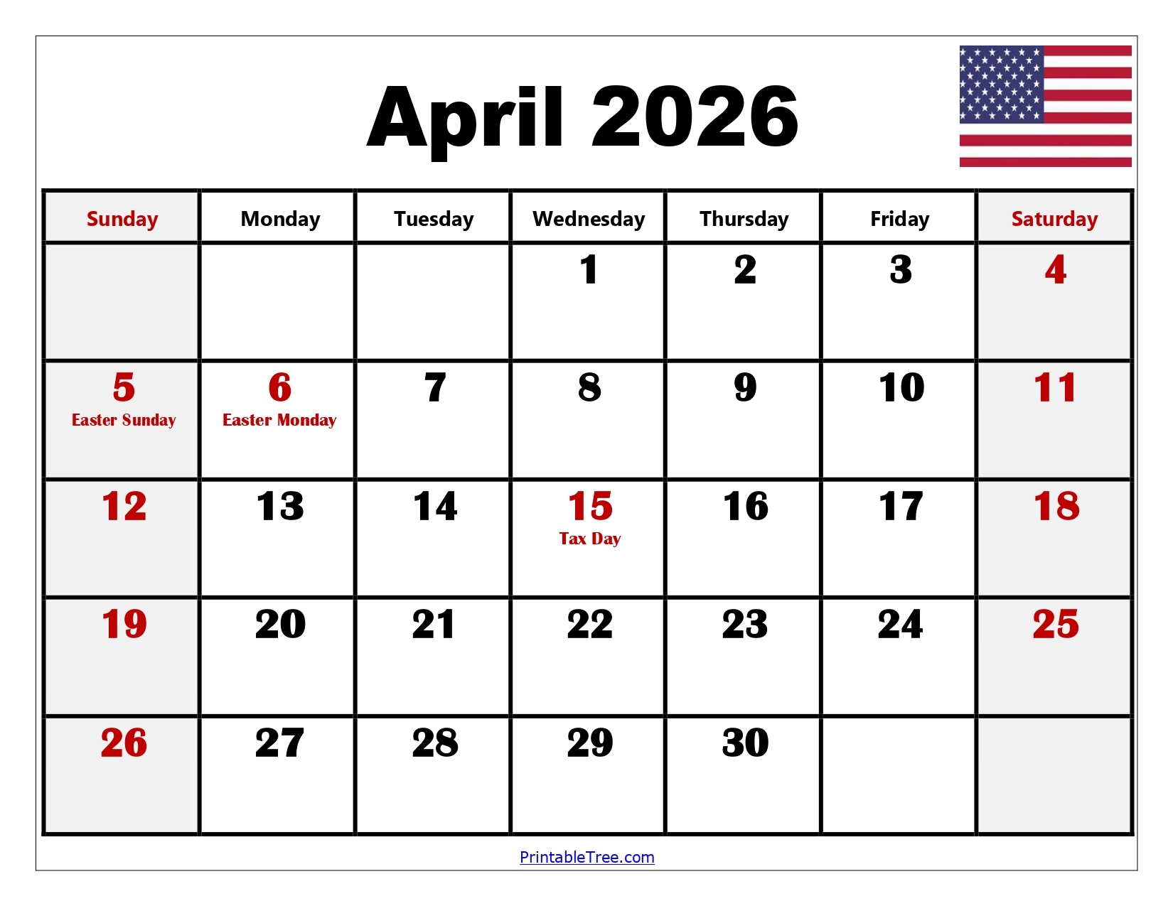Printable April 2026 Calendar Free