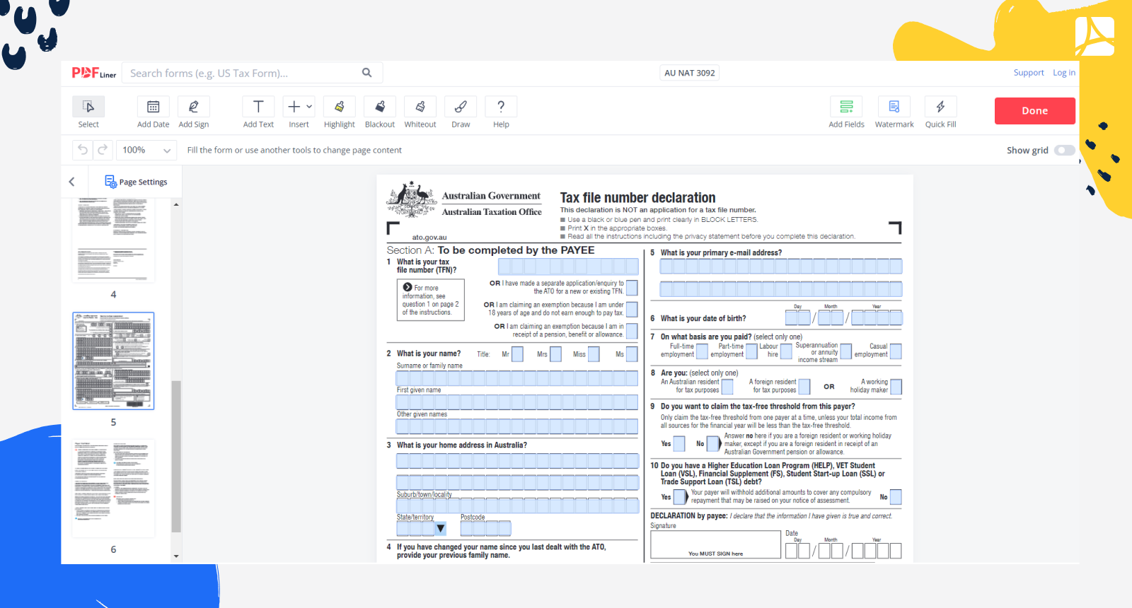 Tax File Declaration Form Nat 3092