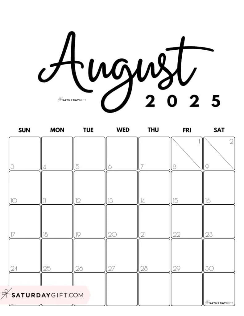 August Blank Calendar Printable