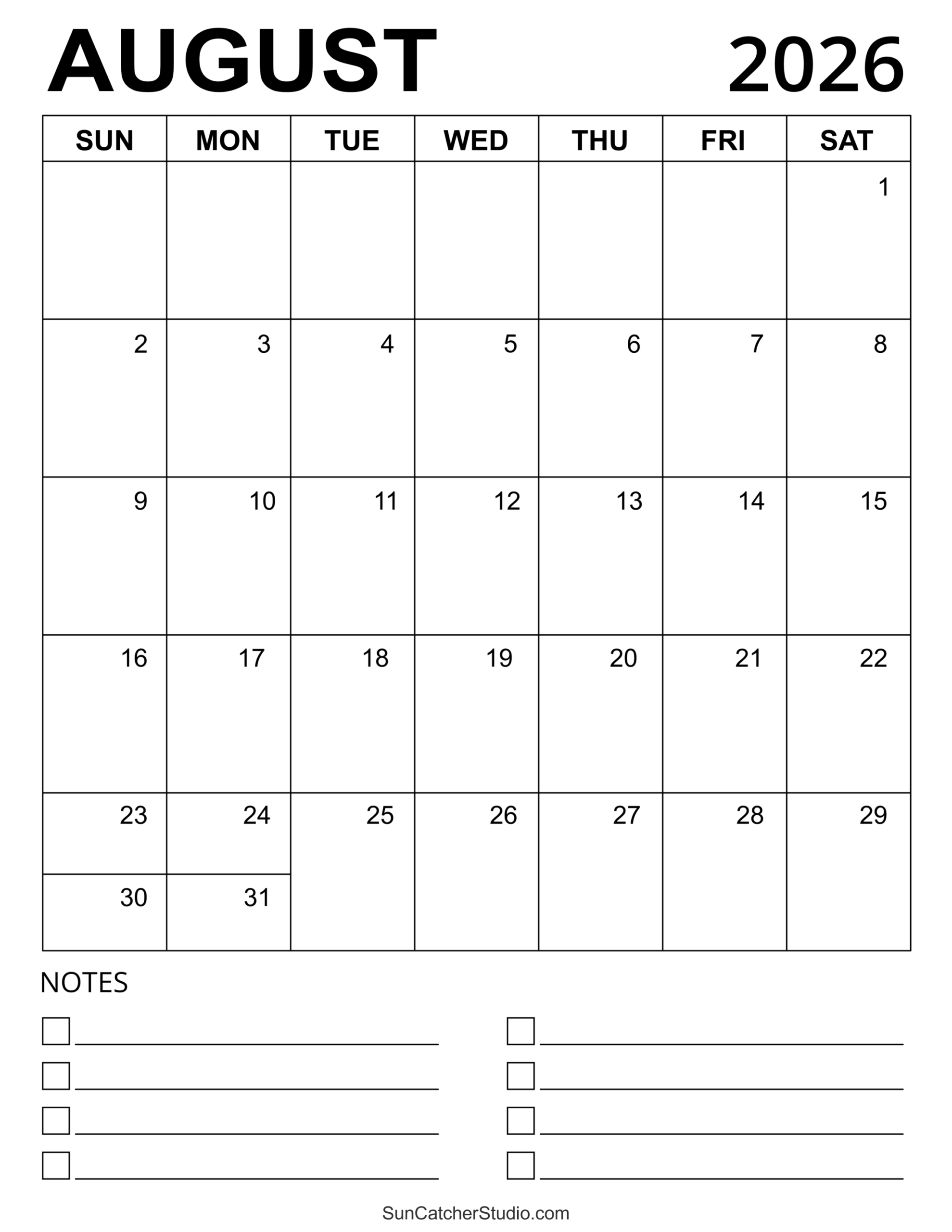 Blank Calendar August 2026 - May 2027