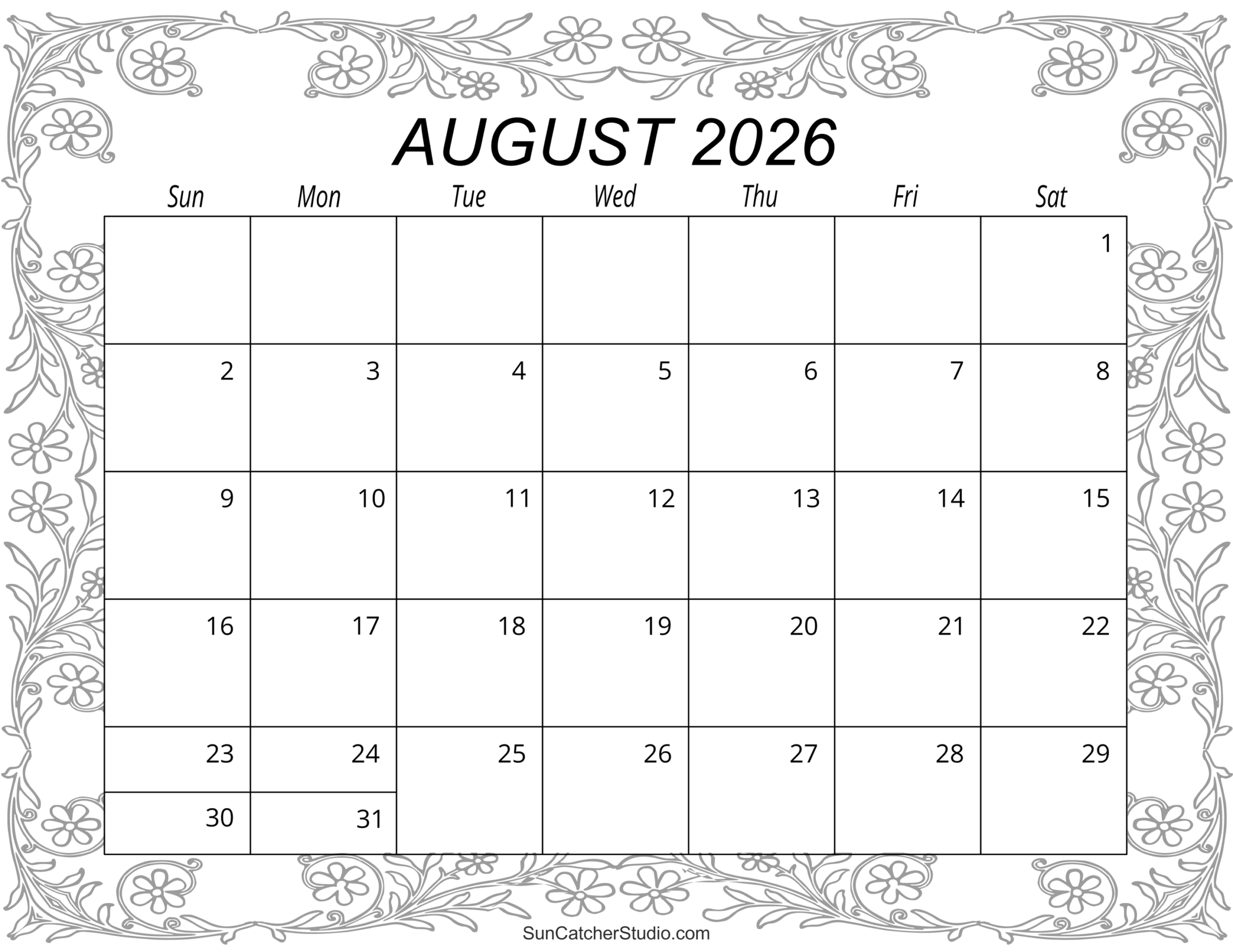 August 2026 Printable Calendar