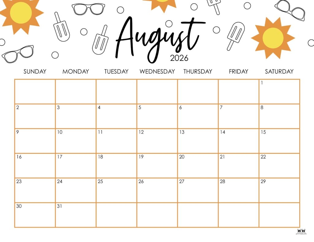 Blank Calendar Printable August 2026