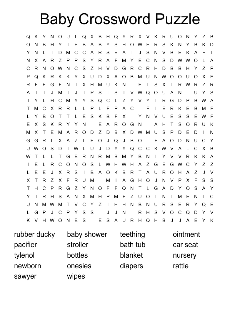 Printable Crossword Puzzles About Babies