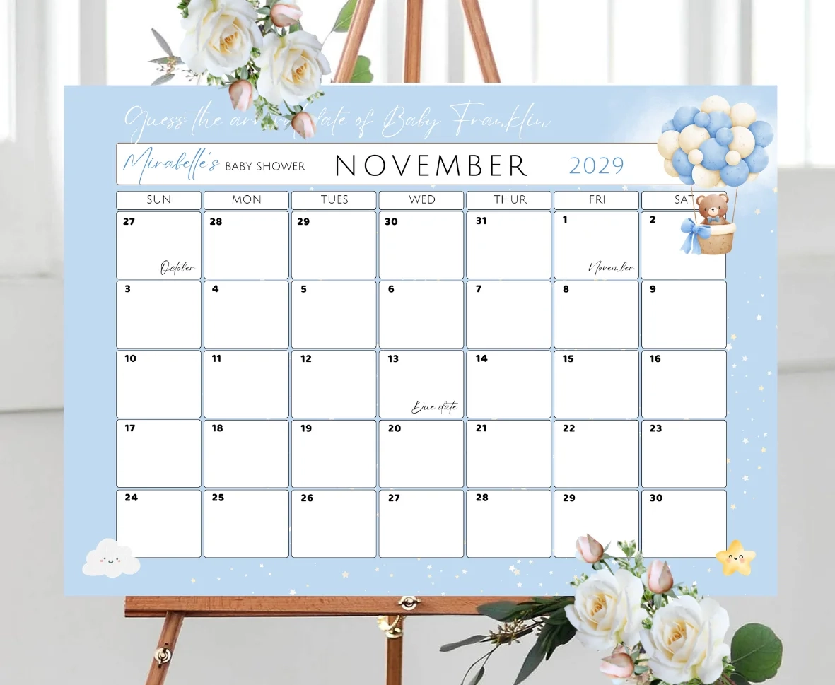 Baby Shower Birth Date Game Bearly Wait