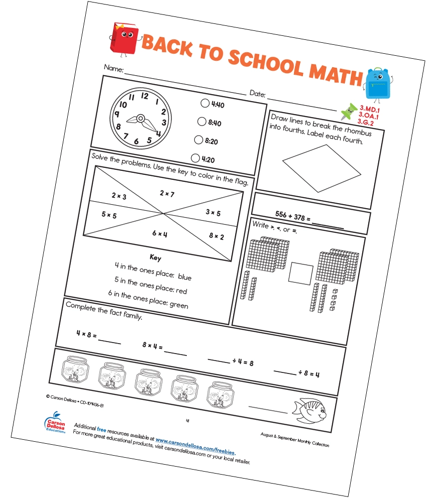 Back To School Math Free Printable Carson Dellosa