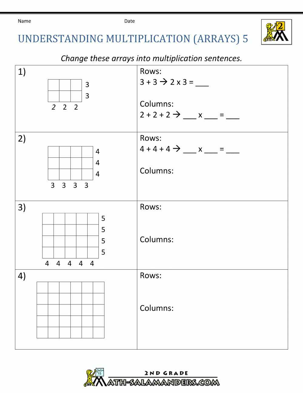 Free Printable Array Worksheets Blanks