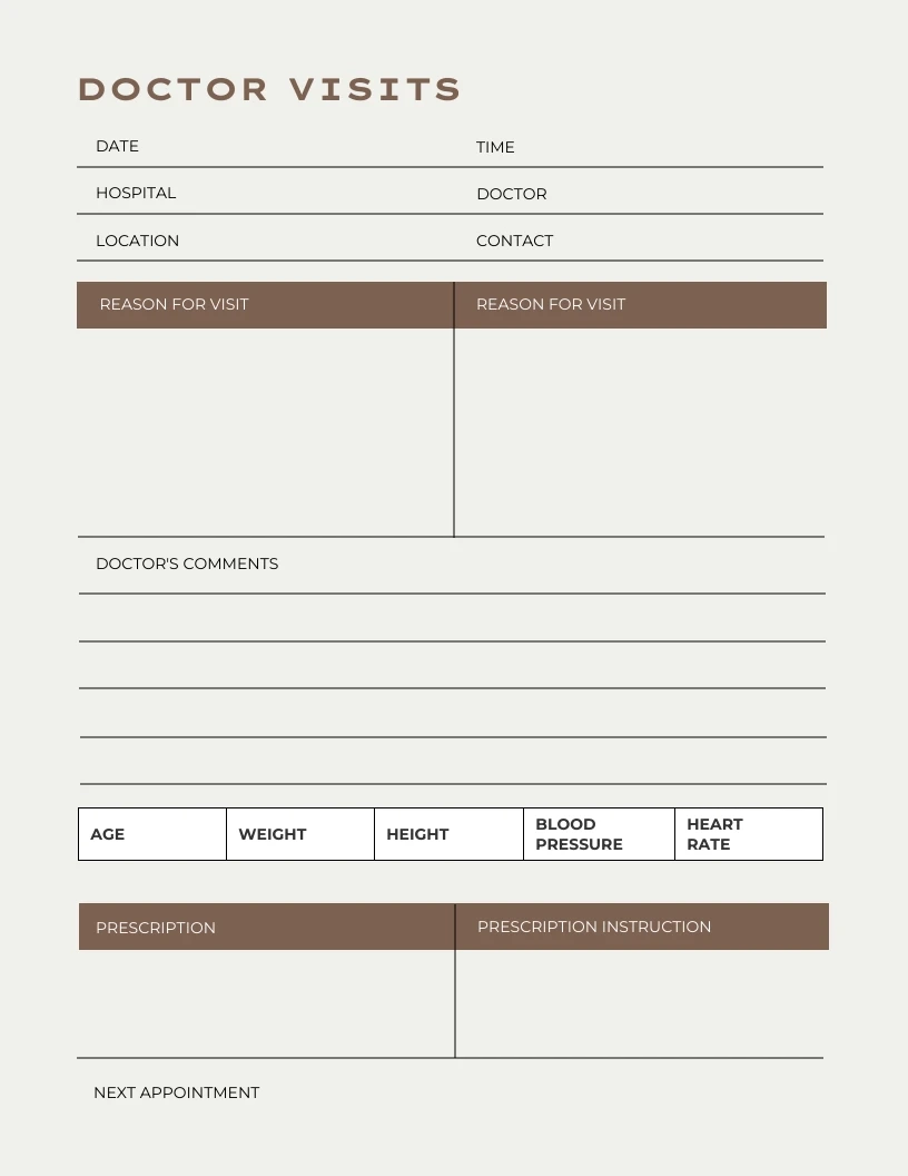 Printable Doctor Visit Form Template