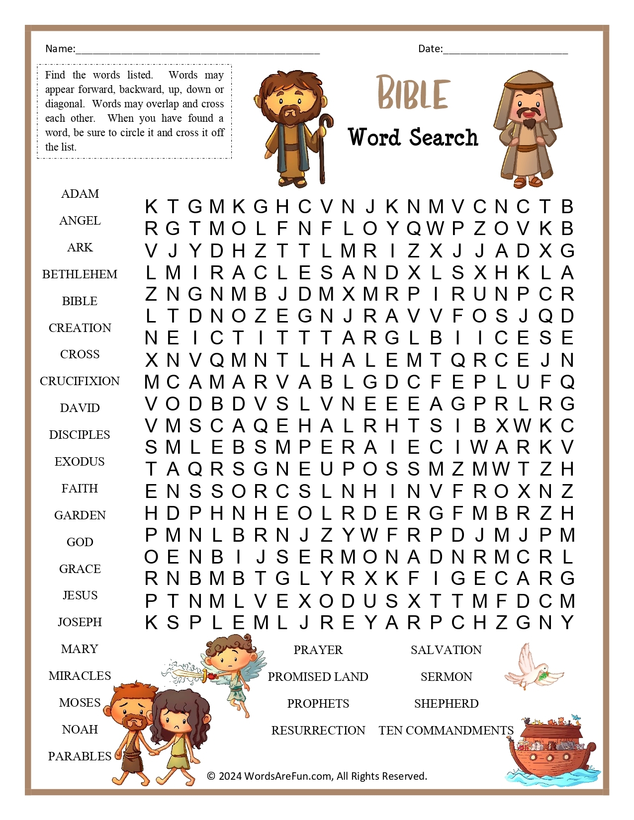 Free Printable Bible Crossword Puzzles Kids