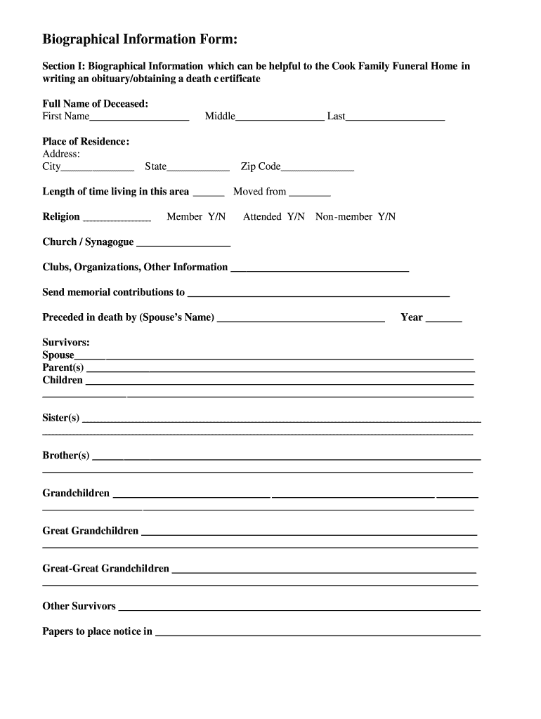 Free Printable Obituary Form
