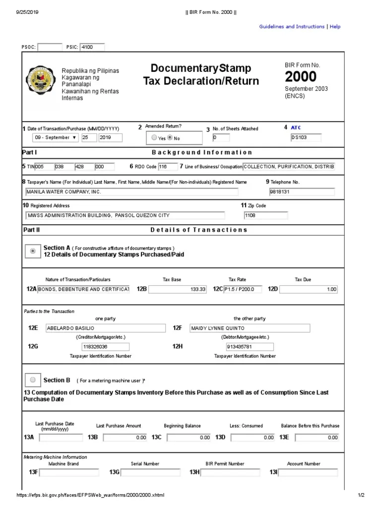 BIR Form 2000 Documentary Stamp Tax PDF Taxation Taxes