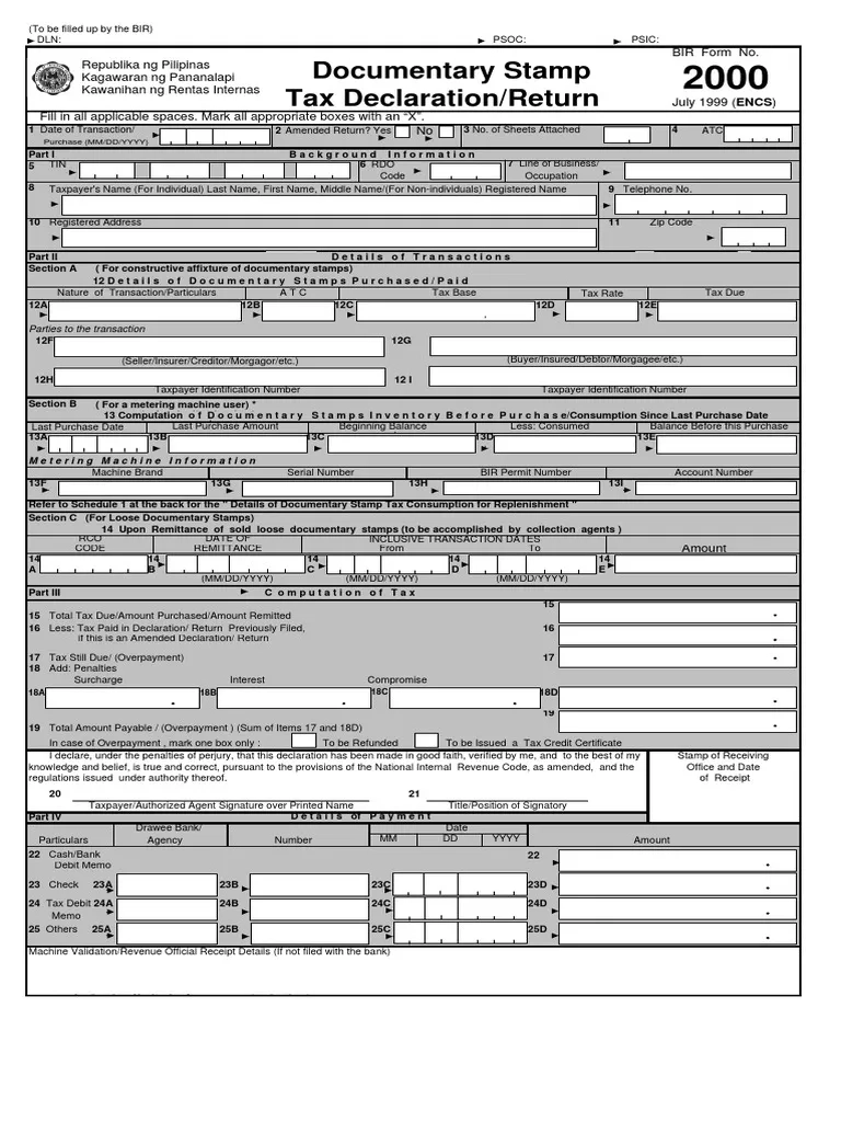Bir Form 2000 PDF Taxes Payments