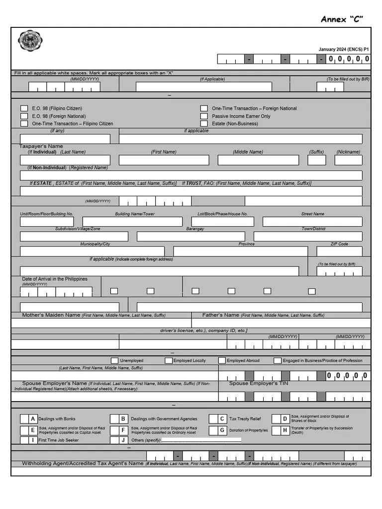 BIR Form No 1904 Jan 2024 ENCS PDF Identity Document