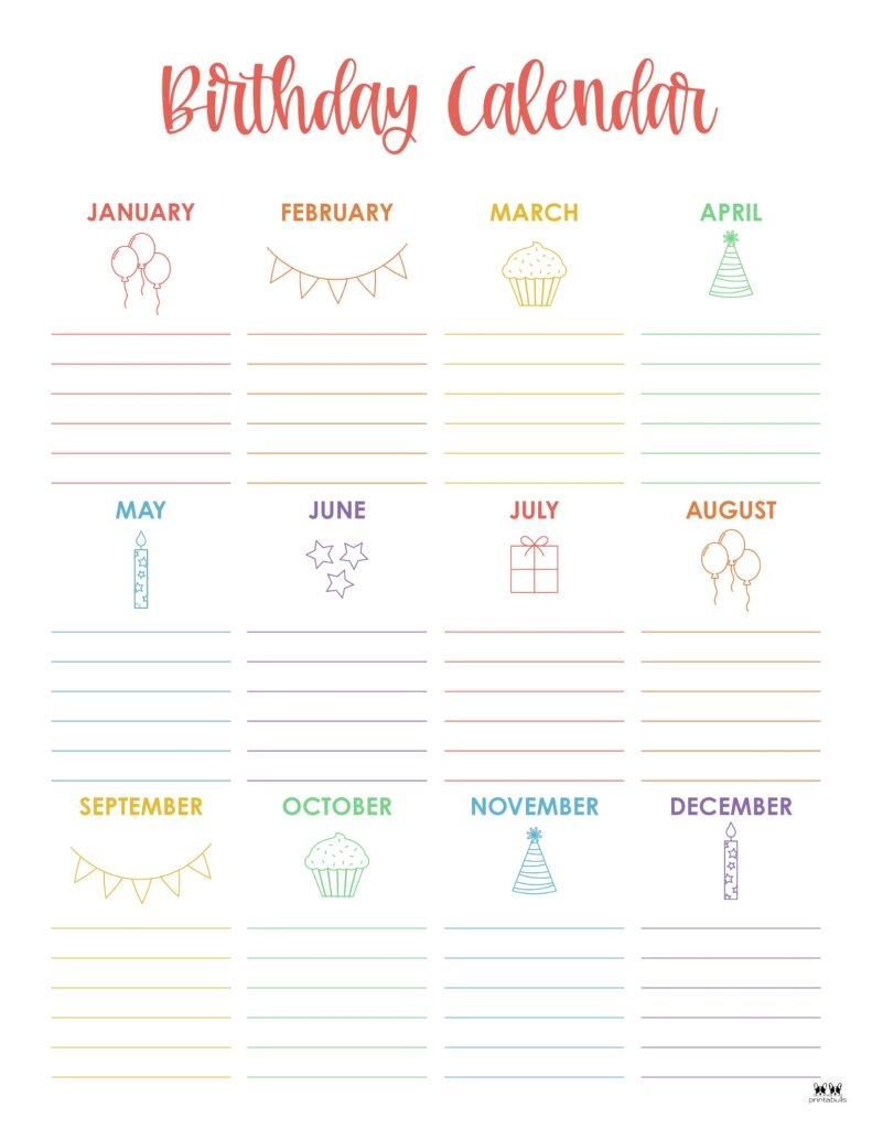Blank Birthday Calendar Printable