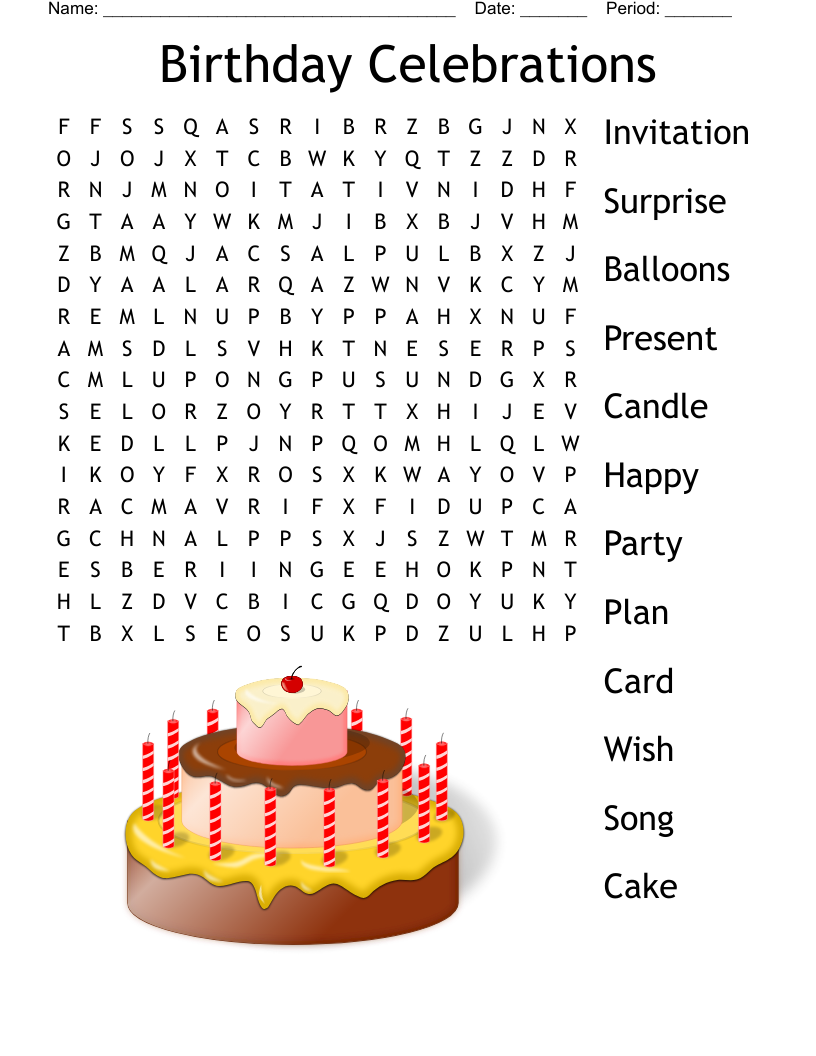 Printable Birthday Word Search Puzzles
