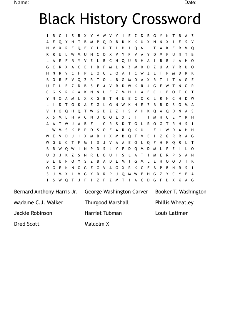 Printable Black History Crossword Puzzles