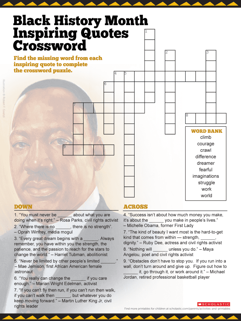 Black History Month Inspiring Quotes Crossword Answer Key Fill 