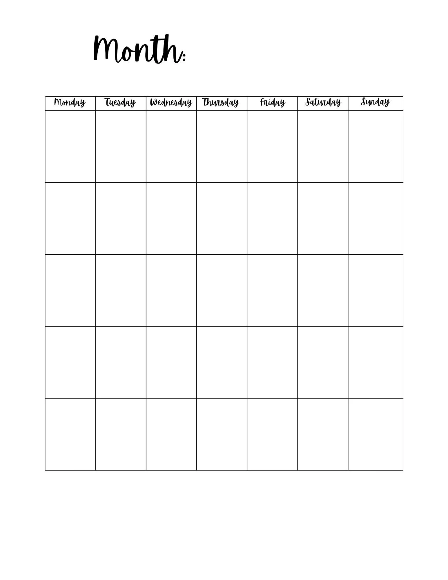 Full Page Blank Printable Calendar